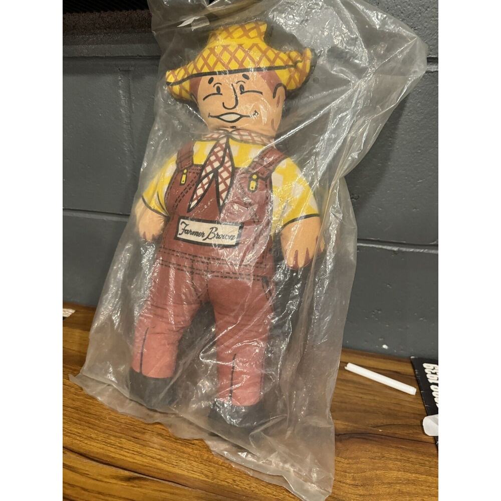 Vintage Brown's Chicken Advertising Farmer Brown Rag Doll Plush 14" Overalls NEW